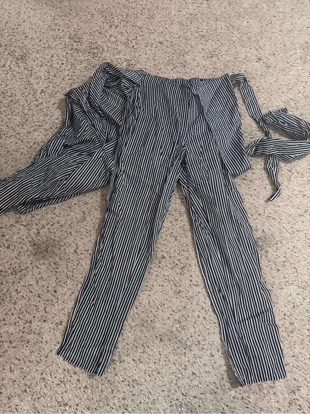 Zara Basic Striped High-Waist Wrap Pants